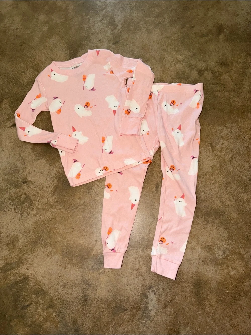 Carter’s Child of Mine 2T Fit Pink Halloween Ghost Pajama Set October Pumpkin 3T